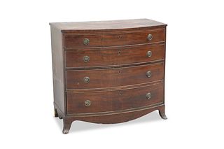 A GEORGE III MAHOGANY BOW-FRONT CHEST OF DRAWERS,