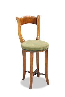 A 19TH CENTURY BEECH CELLIST CHAIR, with bowed cr
