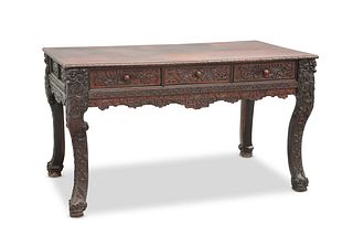 A CHINESE HARDWOOD SIDE TABLE, the rectangular to