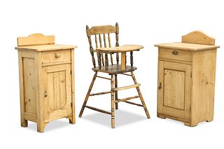 TWO STRIPPED PINE BEDSIDE CUPBOARDS, each with dr