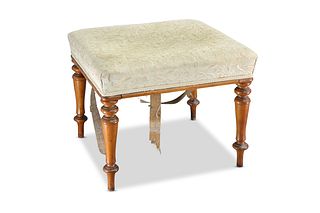 A VICTORIAN SATIN BIRCH STOOL, with square uphols