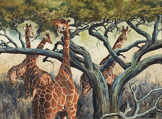 Bruce Lattig (b. 1933)  Giraffes