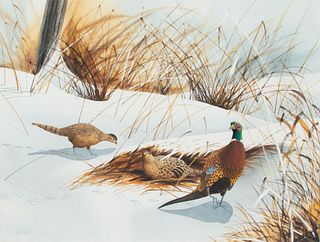 Arthur M. Cook (b. 1931) Wintertime-Pheasants 