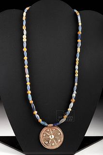 12th C. Necklace w/ Gilded Silver Pendant, Glass Beads
