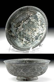 17th C. Persian Safavid Silvered Zinc Footed Bowl