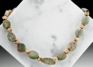 Bactrian 18K+ Gold & Greenstone Bead Necklace
