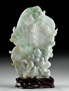 20th C. Chinese Jade Buddha Carving w/ Cloud