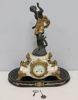 French Marble & Bronze Mounted Figural Clock
