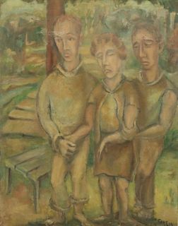 Harry Carlin Signed Oil On Board Of 3 Figures