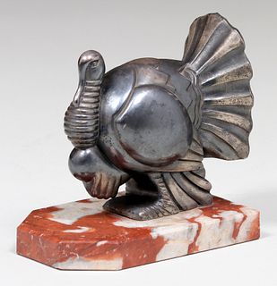 H. Moreau Bronze Deco Turkey Paperweight c1920s