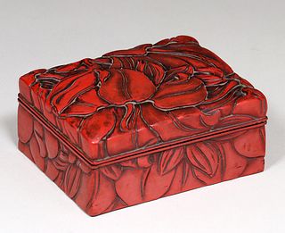 Japanese Kamakura-Bori Carved Red Lacquer Box c1910