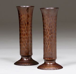 Pair Roycroft Hammered Copper Vases c1920s