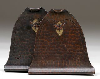 Early Craftsman Studios Hammered Copper Bookends c1920