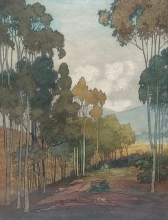 John Wesley Cotton Color Aquatint "Eucalyptus Grove"