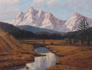 Julius Franke Painting Rocky Mountains c1910