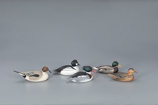 Five Miniature Waterfowl Decoys, Oliver "Tuts" Lawson (b. 1938)
