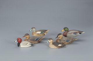 Six Miniature Waterfowl Decoys, Oliver "Tuts" Lawson (b. 1938)