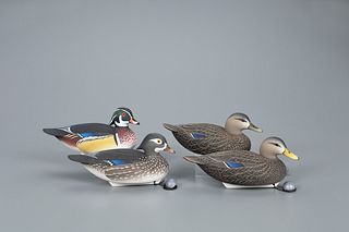 Two Miniature Duck Pairs, Oliver "Tuts" Lawson (b. 1938)