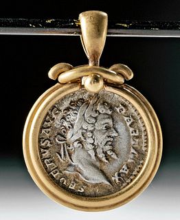Roman Septimius Severus Denarius in 22K Gold Pendant
