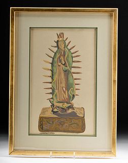 Signed Framed Louie Ewing Painting of Guadalupe, 1940s