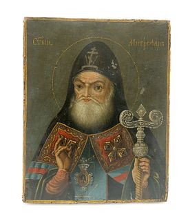 A 19TH CENTURY RUSSIAN ICON OF ST. MITROFAN
 On w