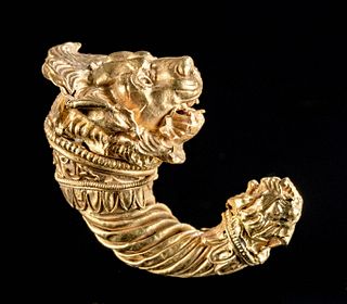 Greek Hellenistic 23K+ Gold Lion Earring - 8.6 g