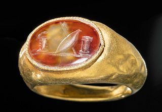 Roman 21K+ Gold & Stone Intaglio Ring, 7.8 g