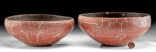 Rare Pair of 19th c. Shipibo Pottery Bowls - Red & Tan