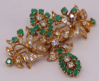 JEWELRY. 14kt Gold, Emerald and Diamond Brooch.