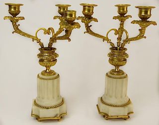 19/20th Century French Gilt Bronze and Marble Three Light Candelabra