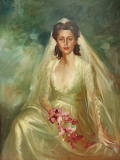 Unsigned Oil On Canvas Of A Bride