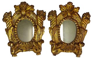 Pair of Antique Carved and Gilt Wood Miniature Mirrors