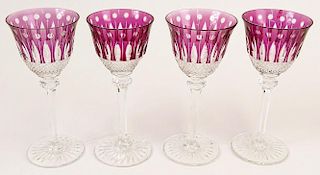 Four (4) Saint Louis France Crystal Amethyst Cut to Clear "Tommy" Hock White Wine Glasses