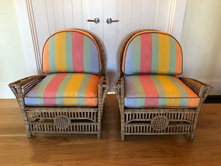 Pair of Vintage Woven Wicker Armchairs