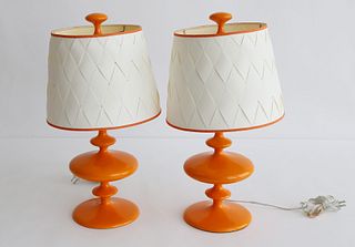 Pair of Robert Abbey LTD Contemporary Orange Glazed Composition Lamps