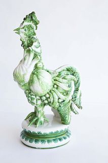 Italian Sculptured Green Ceramic Vegetable Rooster