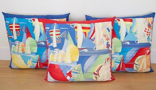 Three Salvadore Ferragamo Printed Canvas "Yacht" Pillows