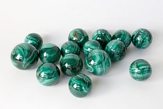 Set of 15 Hand Carved Malachite Balls