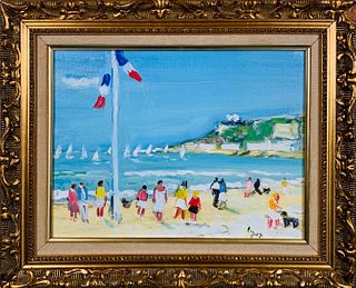 Michel Legros Oil on Canvas "Le Plage A Deauville"