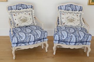 Pair of Holland House White Washed French Style Armchairs