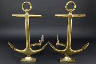 Pair of Vintage Puritan Brass Anchor Andirons