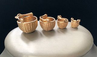 Glenaan Elliot Designed 14k Yellow Gold 4 Nesting Basket Miniature Pendants