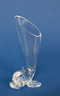 Steuben Clear Crystal Dolphin Flower Vase