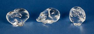 3 Steuben Clear Crystal Animal Paperweight Hand Coolers