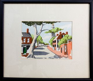 Doris and Richard Beer Watercolor on Paper "Corner of Main and Orange Street, Nantucket", circa 1940s