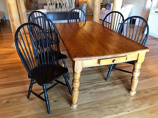 Country Style Pine One Drawer Dining Table on Turned Legs