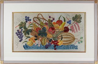 Louis Cary Watercolor Theorem on Paper Board "Spilled Basket of Fruit", 19th Century