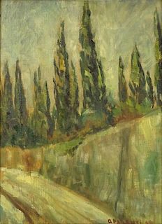 19/20th Century Possible Italian School Oil on Canvas, Landscape with Cypress Trees