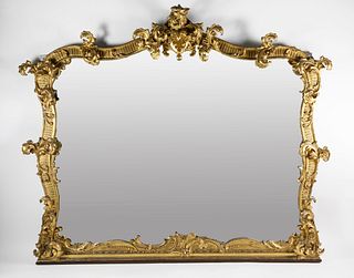 Large Rococo Carved Giltwood Overmantle Mirror, circa 1840