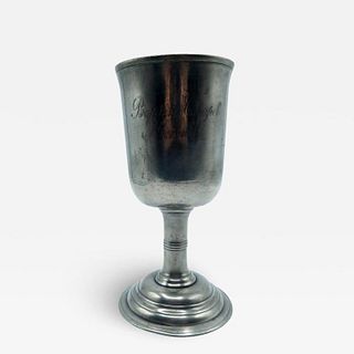 18TH C. ENGLISH PEWTER ENGRAVED CHALICE